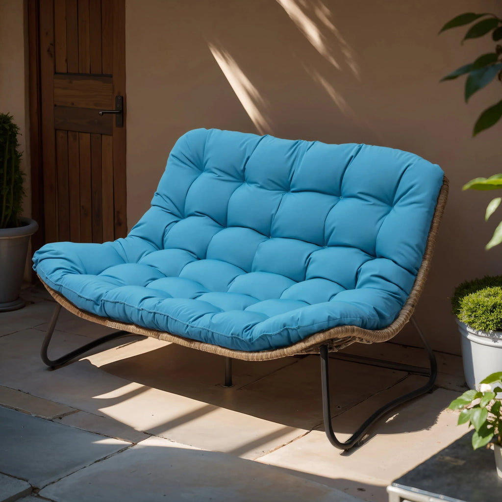 Fauteuil Double Papasan avec Coussin, en Rotin PE Résistant aux Intempéries et Cadre en Métal pour Intérieur et Extérieur