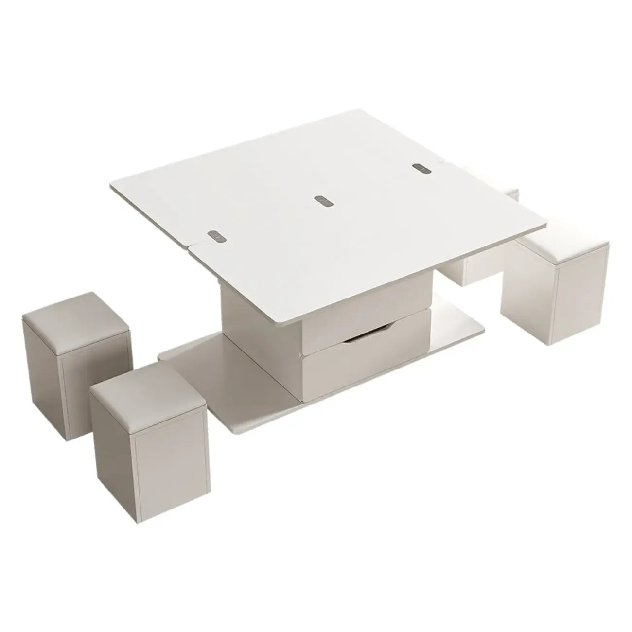 Table basse relevable et pliable avec 4 tabourets et rangement