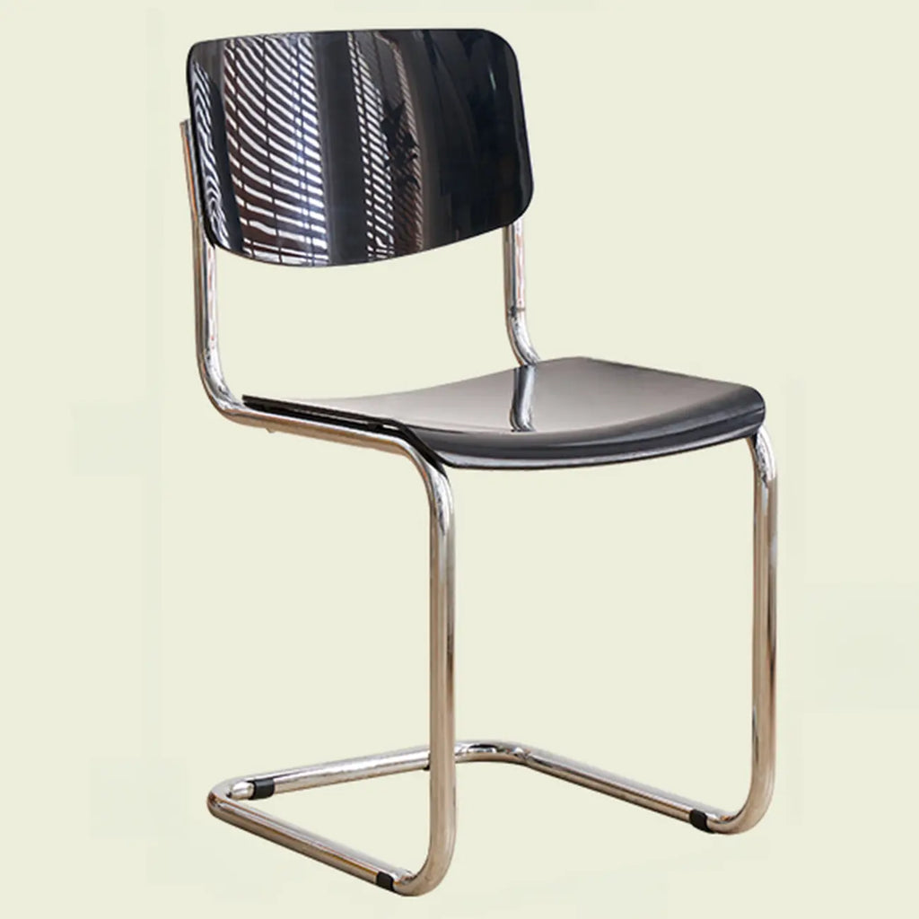 Chaise de salle à manger sans accoudoirs en métal simple, dossier plein jaune