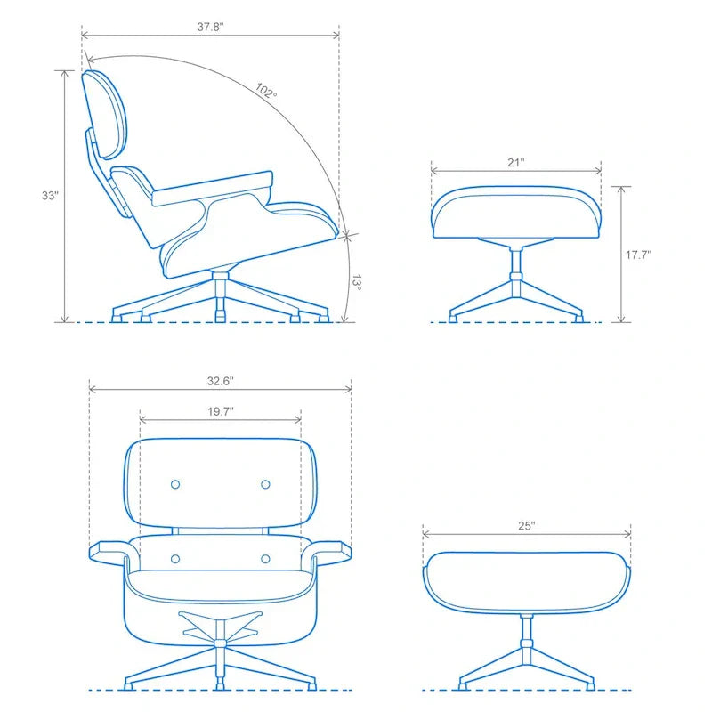 Furgle Fauteuil de salon et ottoman en cuir véritable Noyer