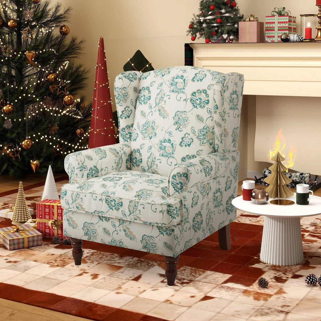 Fauteuil d'appoint moderne Erommy, fauteuil à dossier haut, canapé individuel en tissu capitonné avec pieds en bois pour salon