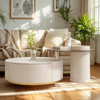 Table basse ronde moderne blanche avec tiroir en bois