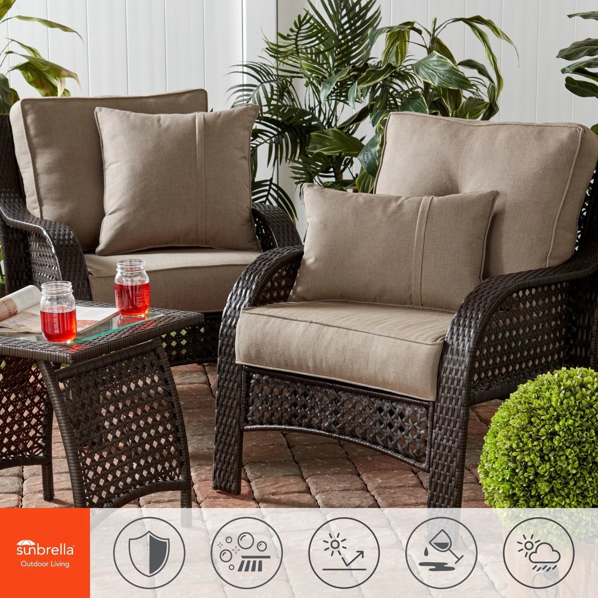 Ensemble de 2 coussins d'extérieur Sunbrella haut de gamme à assise profonde