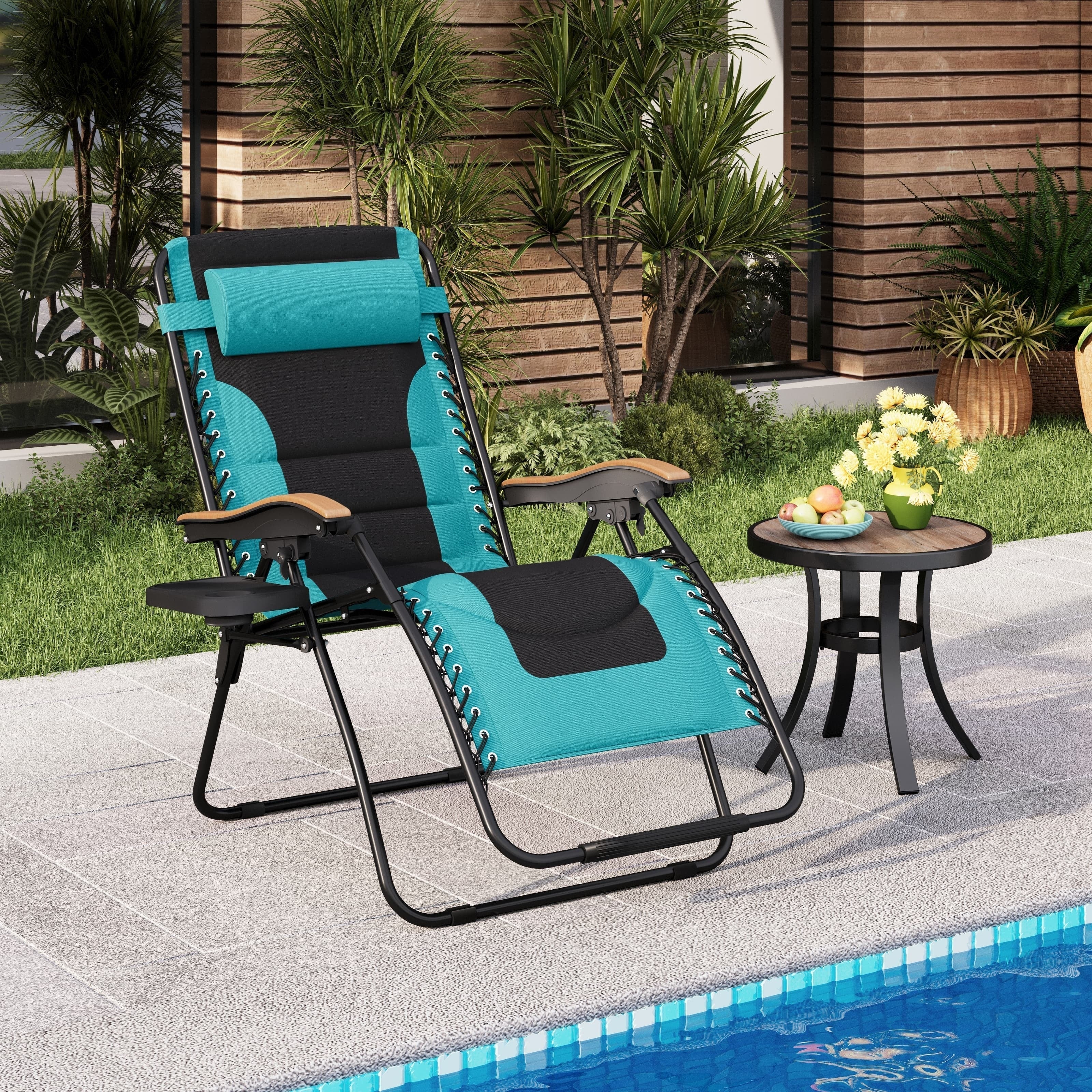 Fauteuil de relaxation zéro gravité XL surdimensionné et rembourré, avec accoudoirs plus larges, inclinable et porte-gobelet - N/A