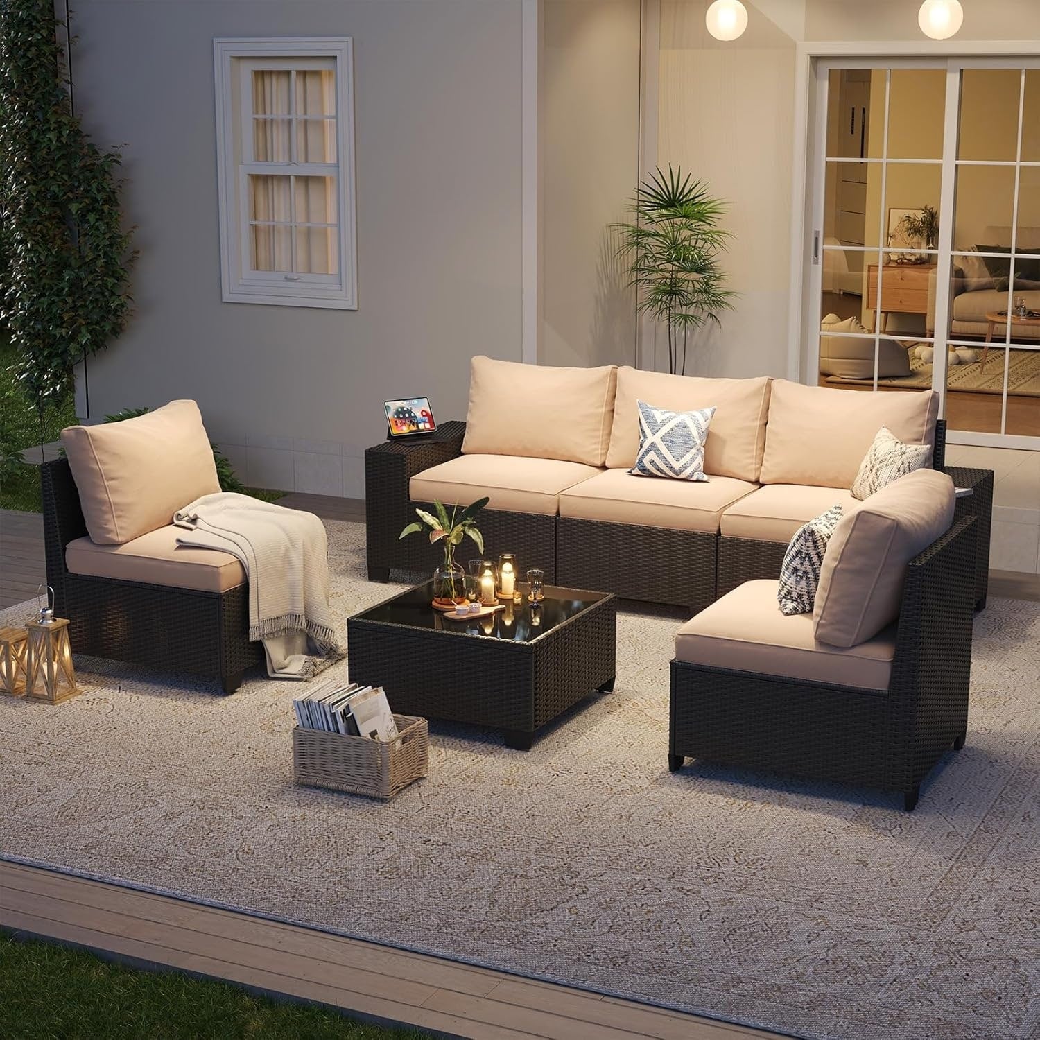 Ensembles de meubles de patio extérieurs avec coussin épais de 10 cm