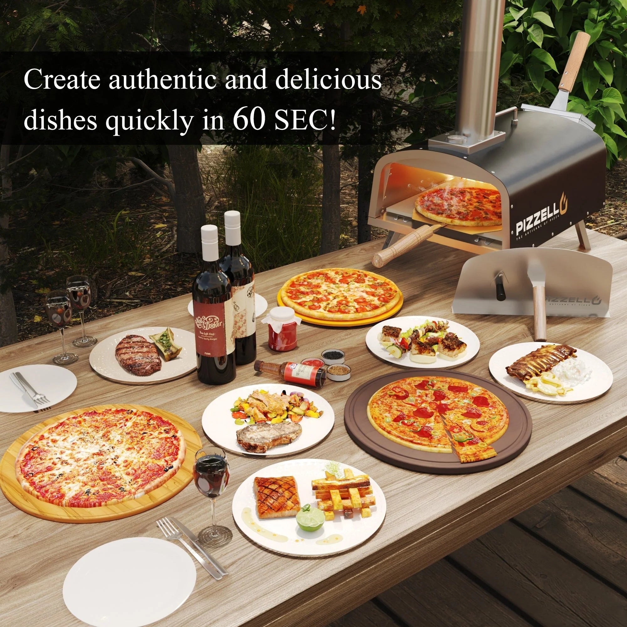 Four à pizza d'extérieur multi-combustibles avec brûleur à gaz et boîte à bois - 30 cm