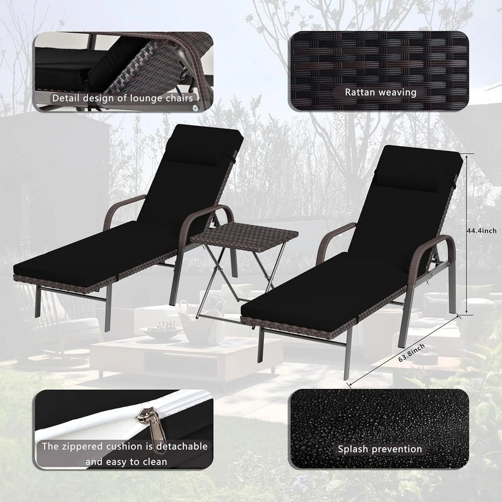 Kullavik – Ensemble de 3 chaises longues d'extérieur