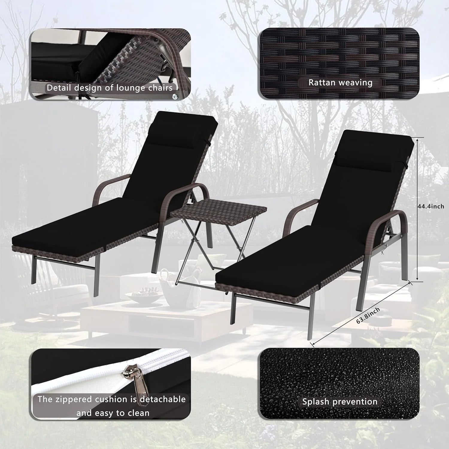 Kullavik – Ensemble de 3 chaises longues d'extérieur