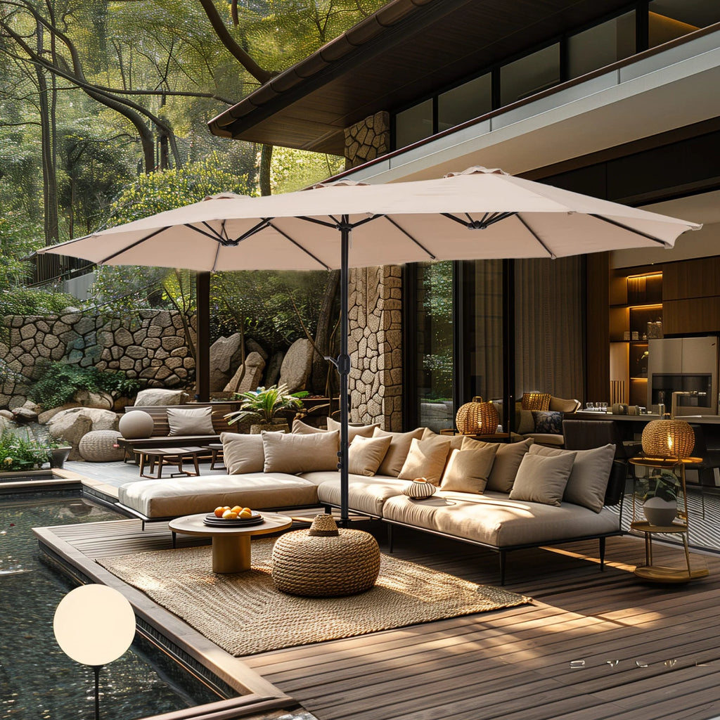 MAISON ARTS Parasol double de 4,5 m pour terrasse, grande taille, avec pied inclus
