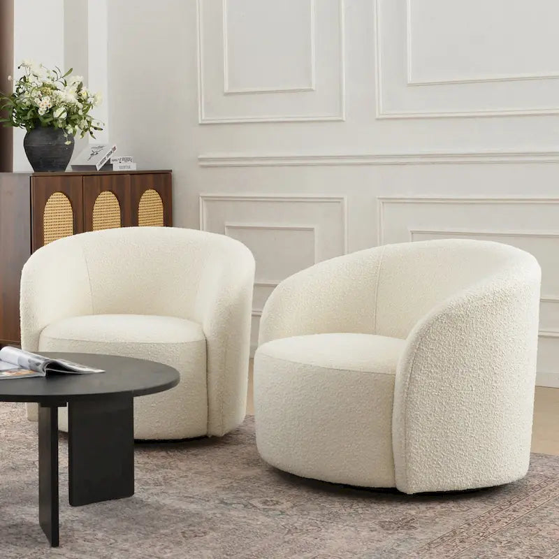 KINWELL Fauteuil d'appoint pivotant rembourré en forme de tonneau, de 86 cm de large (Lot de 2)