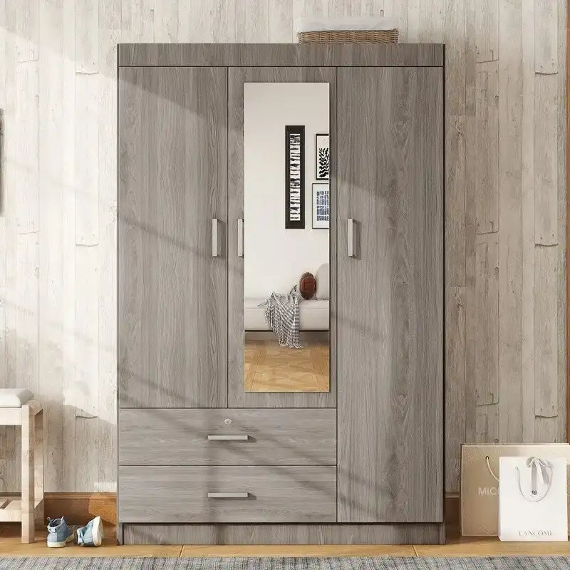 Armoire-penderie 3 portes avec miroir, étagères et 2 tiroirs