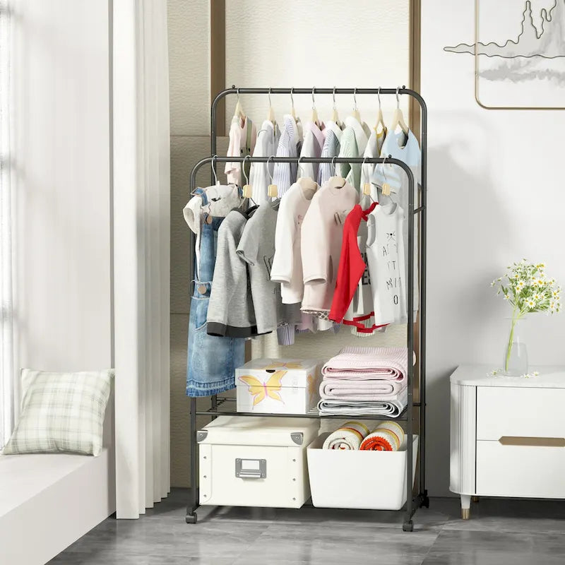 Étagère en Métal avec Roues pour Vêtements