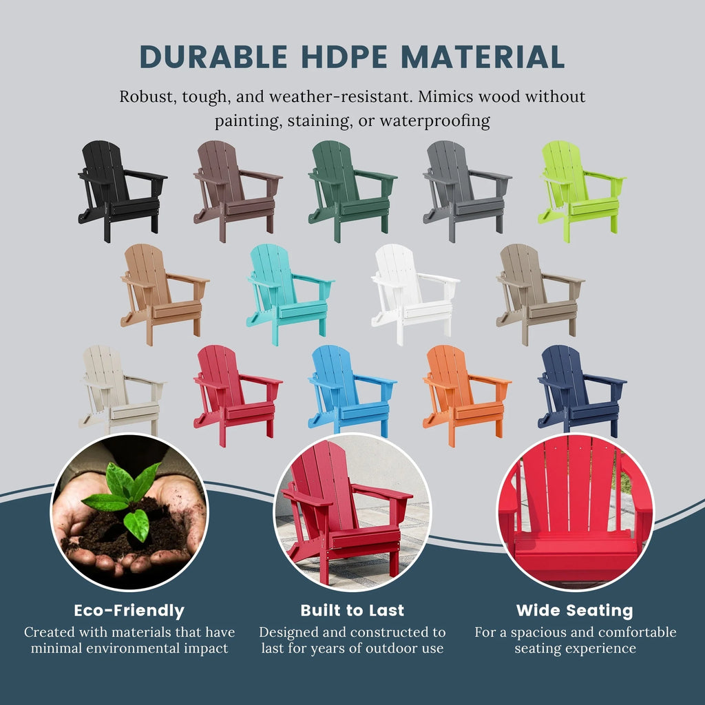 Chaise Adirondack pliante de patio d'extérieur tout temps résistante à la décoloration Polytrends Laguna