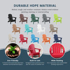Chaise Adirondack pliante de patio d'extérieur tout temps résistante à la décoloration Polytrends Laguna