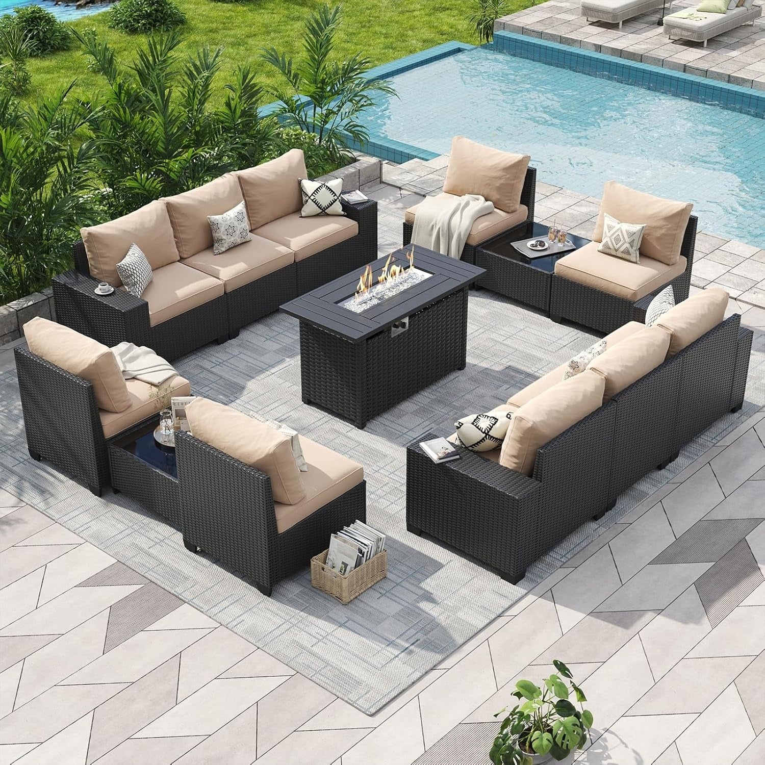 Ensembles de meubles de patio extérieurs avec coussin épais de 10 cm