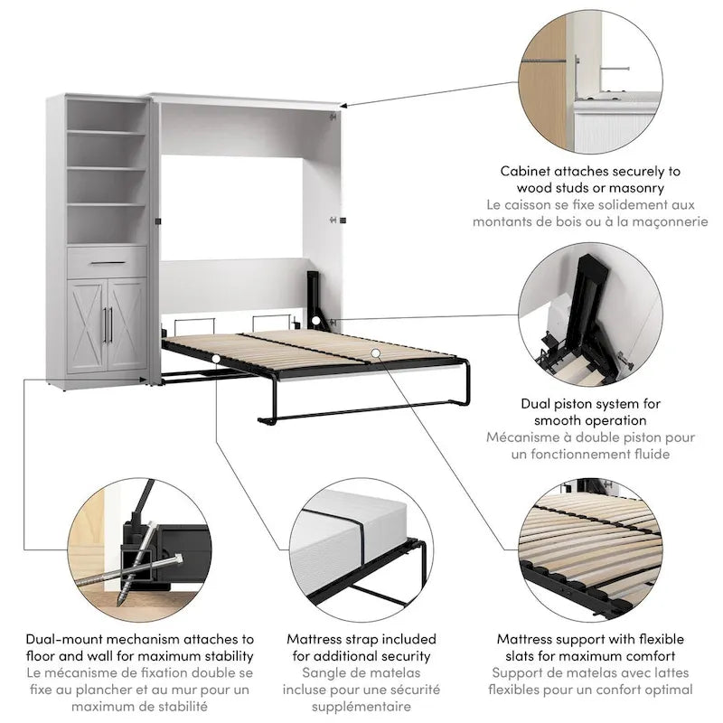 Lit escamotable grand modèle Key West avec garde-robe (88W) de Bestar