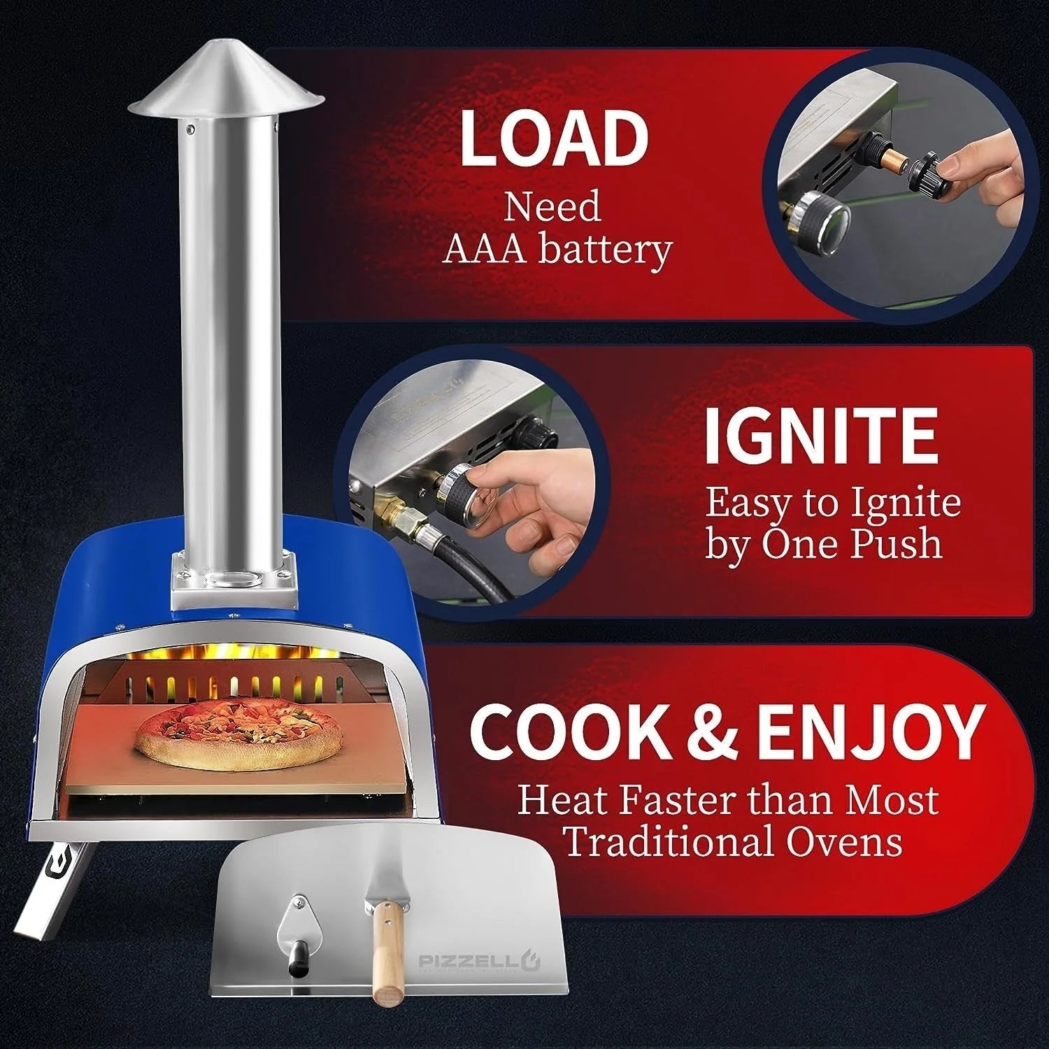 Four à pizza d'extérieur multi-combustibles avec brûleur à gaz et boîte à bois - 30 cm