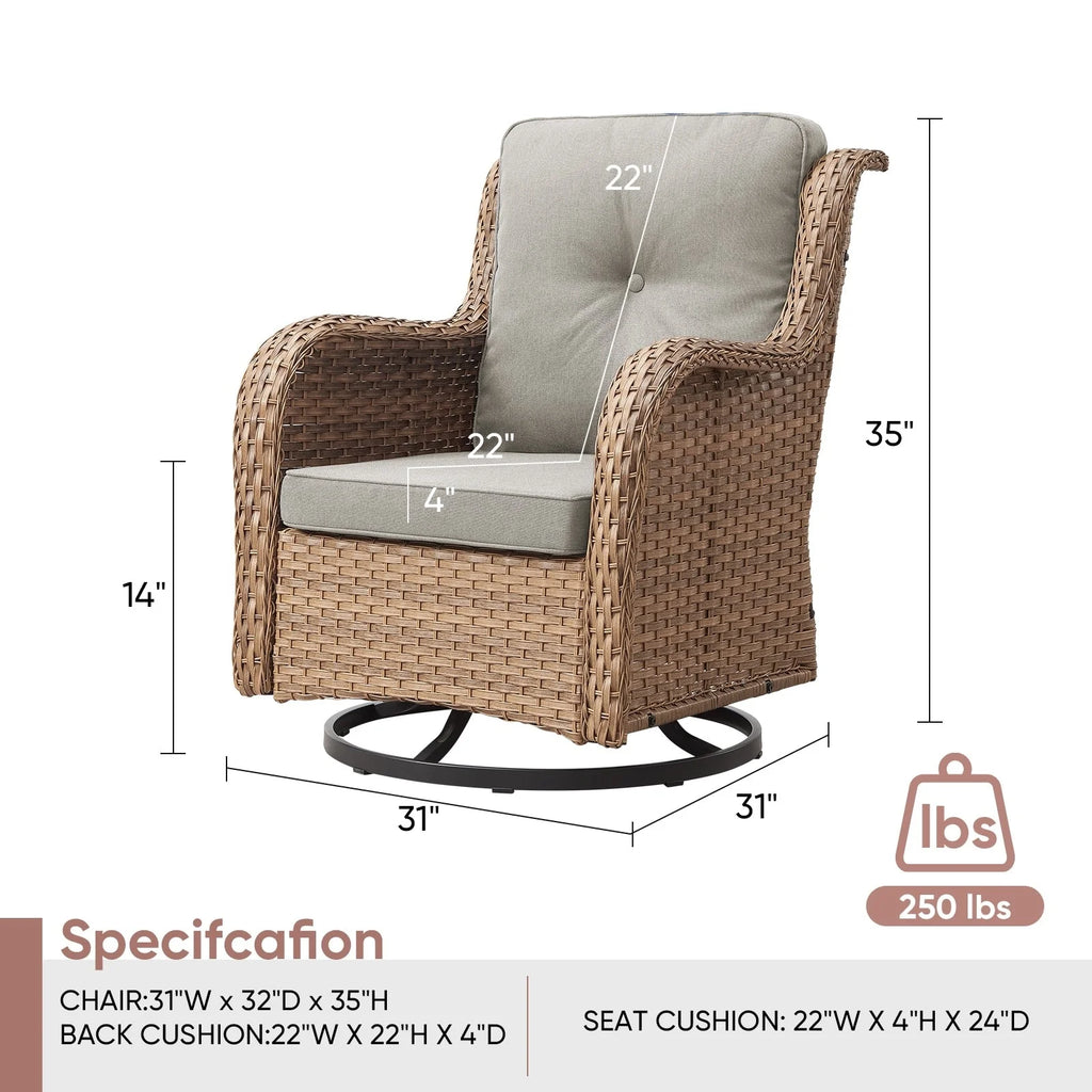 Chaises longues à bascule d'extérieur Gymojoy en osier avec base pivotante (lot de 2)