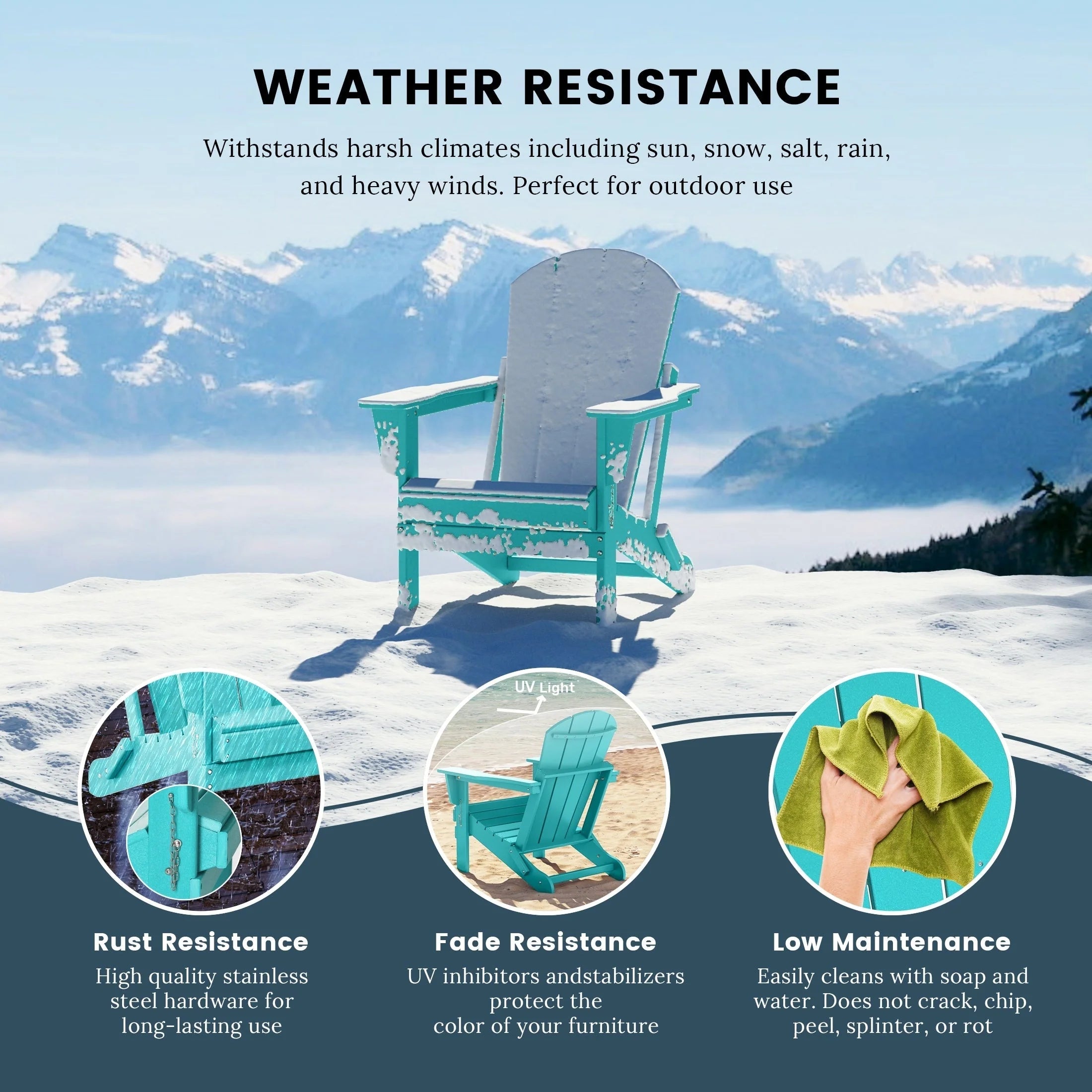 Chaise Adirondack pliante de patio d'extérieur tout temps résistante à la décoloration Polytrends Laguna