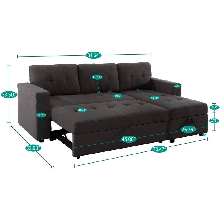 Canapé d'angle réversible convertible avec lit gigogne, méridienne avec rangement dissimulé et pieds durables