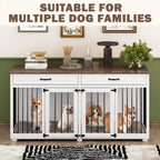Meuble Niche Double pour Chiens en Bois avec 2 Tiroirs et Séparateur