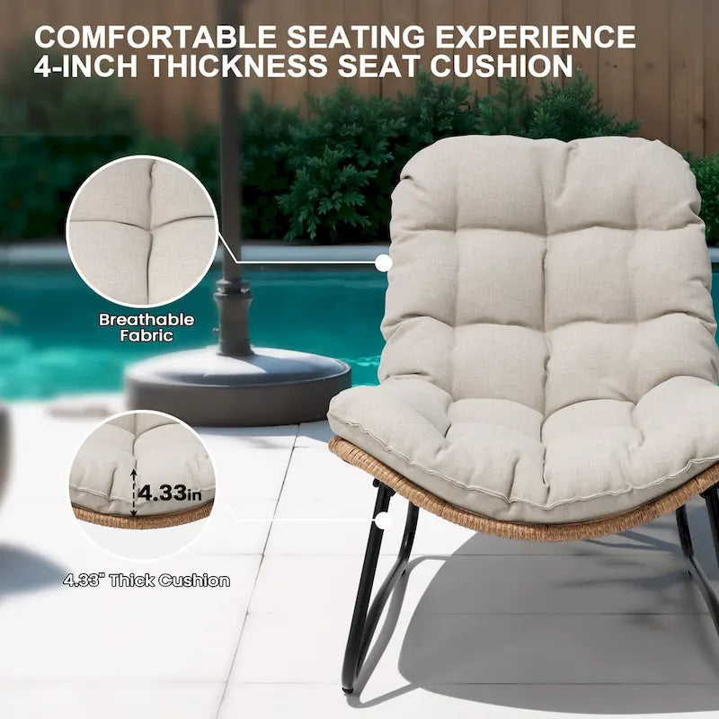 Chaises Papasan d'extérieur avec coussin, chaises confortables de patio en rotin PE avec table d'appoint