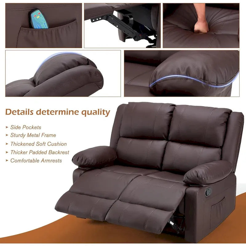 AECOJOY Causeuse inclinable 2 places avec fonction chauffage et massage