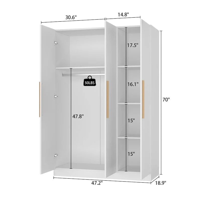 Armoire Penderie en Bois avec 6 Cubes de Rangement et Tringle Suspendue