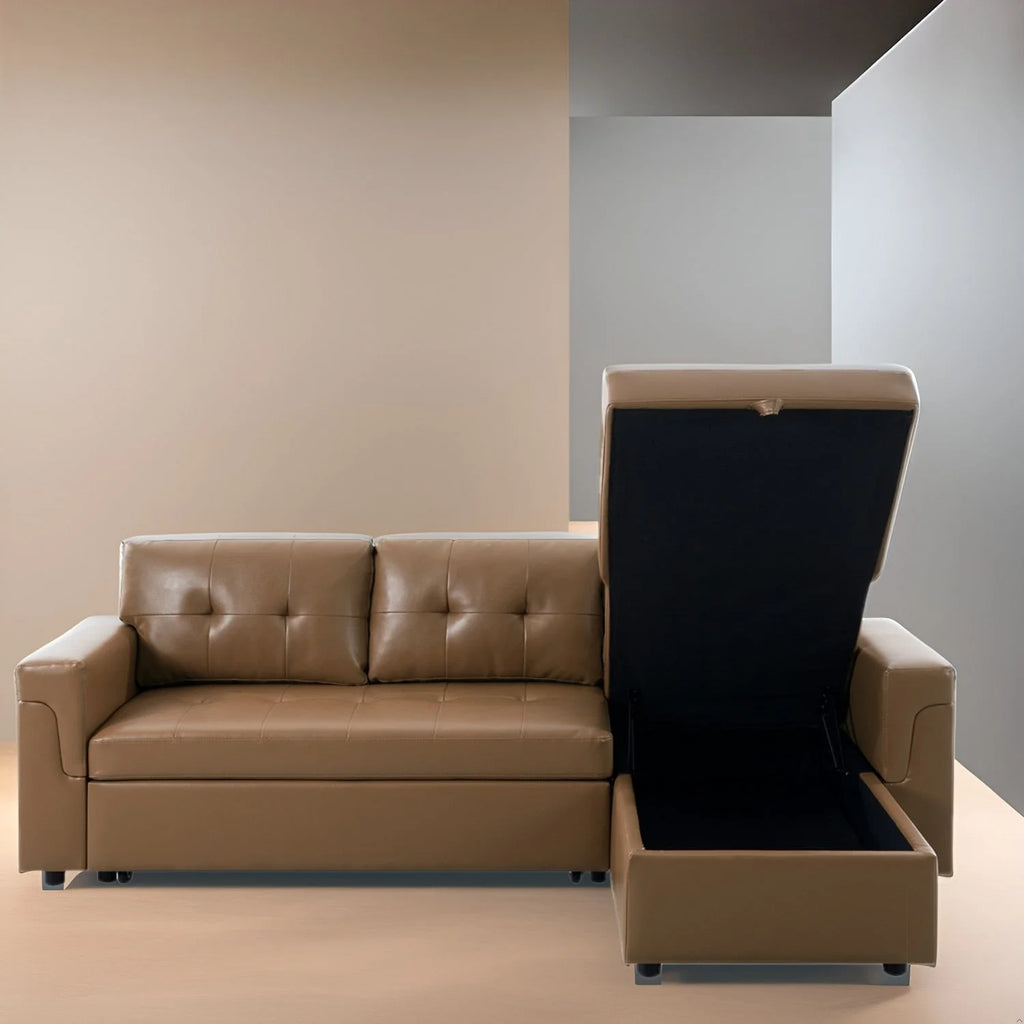 Canapé d'angle réversible convertible avec lit gigogne, méridienne avec rangement dissimulé et pieds durables