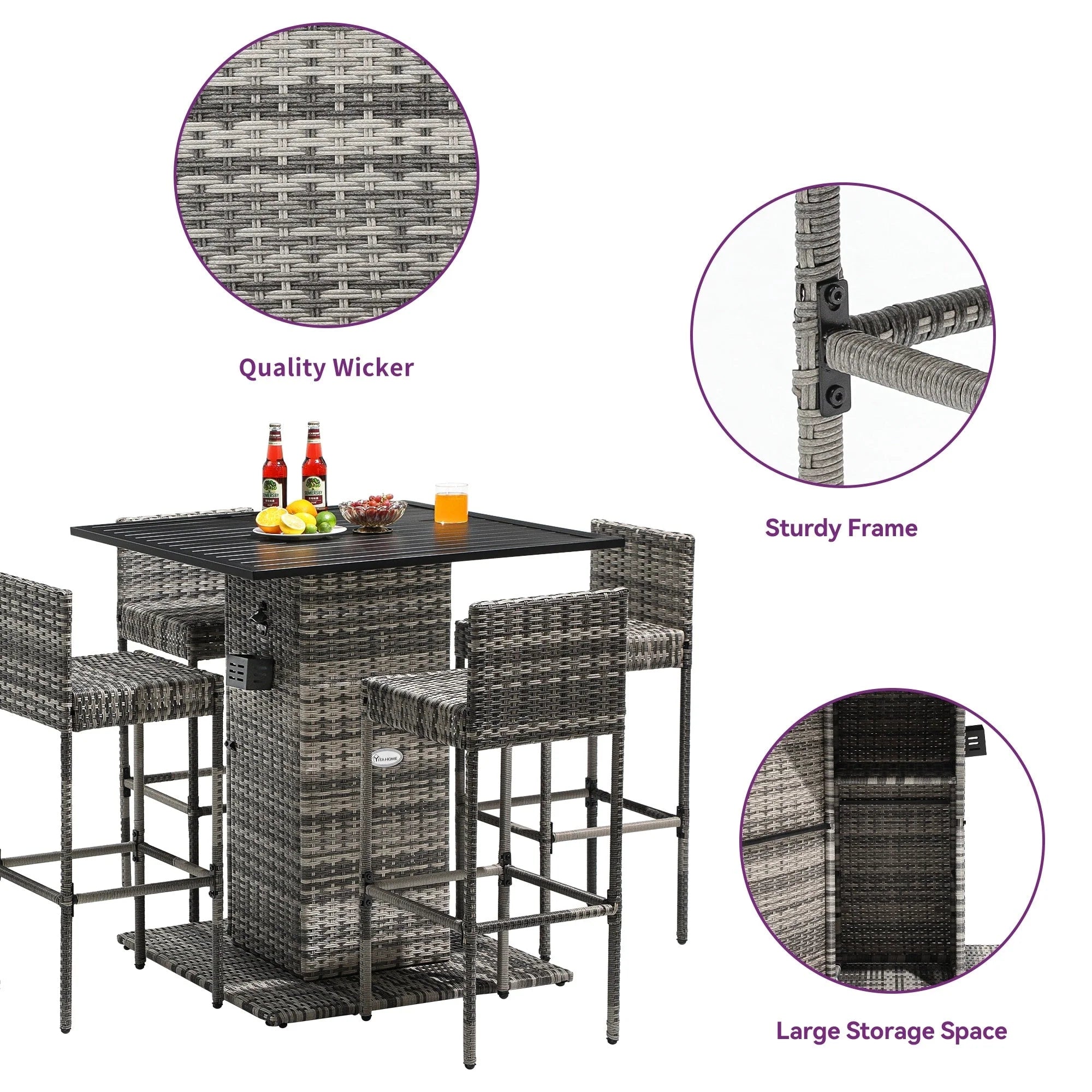 Ensemble de bar en osier d'extérieur Moasis 5 pièces - 5 PCS