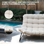 Fauteuil Double Papasan avec Coussin, en Rotin PE Résistant aux Intempéries et Cadre en Métal pour Intérieur et Extérieur