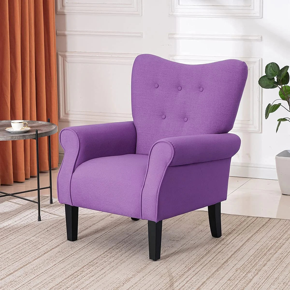 Fauteuil d'appoint moderne Erommy, fauteuil à dossier haut, canapé individuel en tissu capitonné avec pieds en bois pour salon