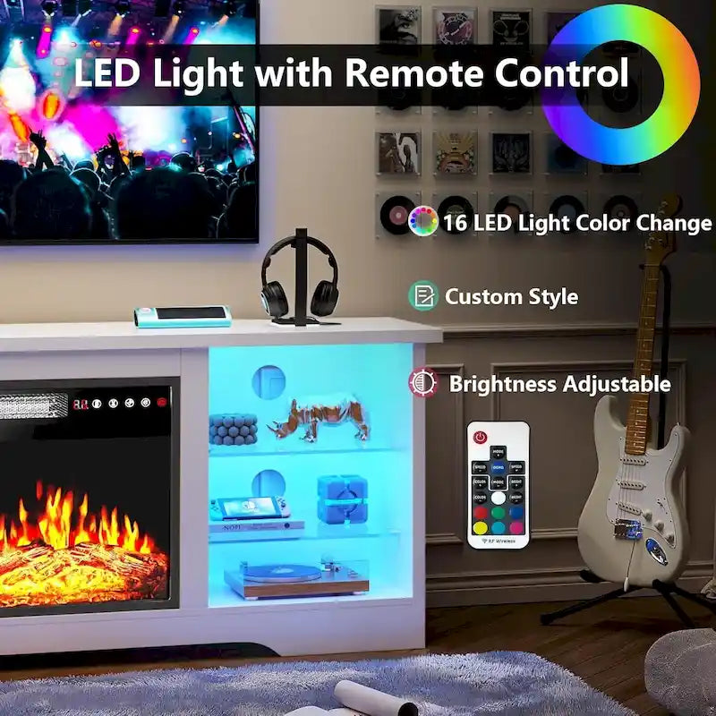 Meuble TV cheminée Bossin 58" avec foyer électrique 18", centre de divertissement moderne pour téléviseurs 65", console TV