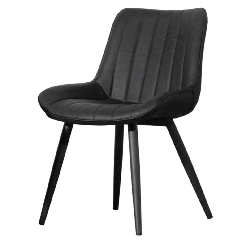 Chaise de salle à manger simple en cuir rembourré, dossier plein, pieds en métal
