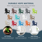 Chaise Adirondack pliante de patio d'extérieur tout temps résistante à la décoloration Polytrends Laguna
