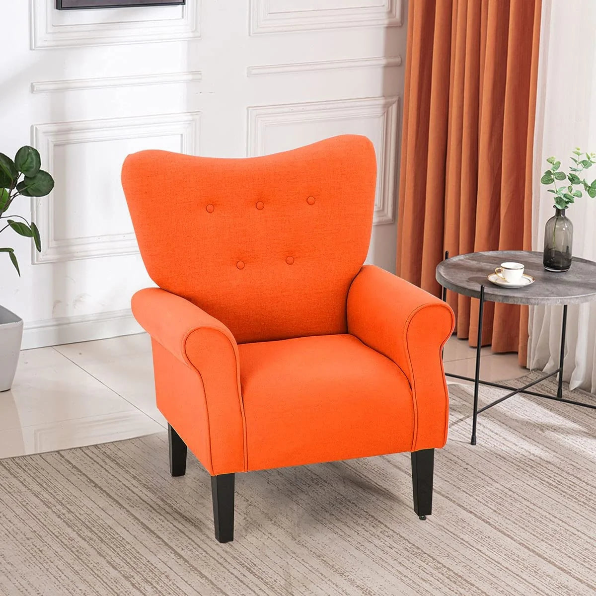 Fauteuil d'appoint moderne Erommy, fauteuil à dossier haut, canapé individuel en tissu capitonné avec pieds en bois pour salon
