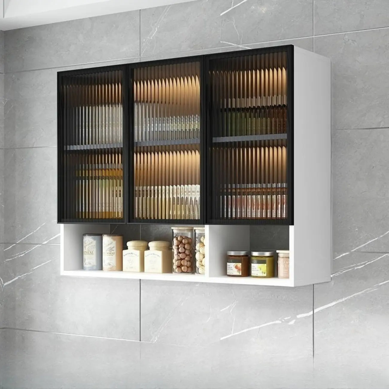 Buffet de cuisine mural gris en bois avec rangement