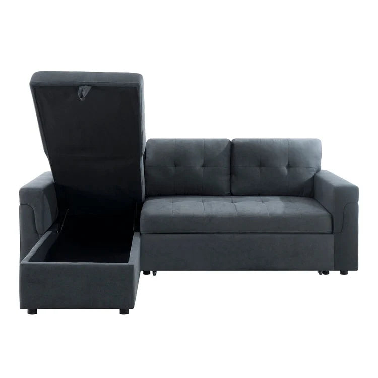 Canapé d'angle réversible convertible avec lit gigogne, méridienne avec rangement dissimulé et pieds durables
