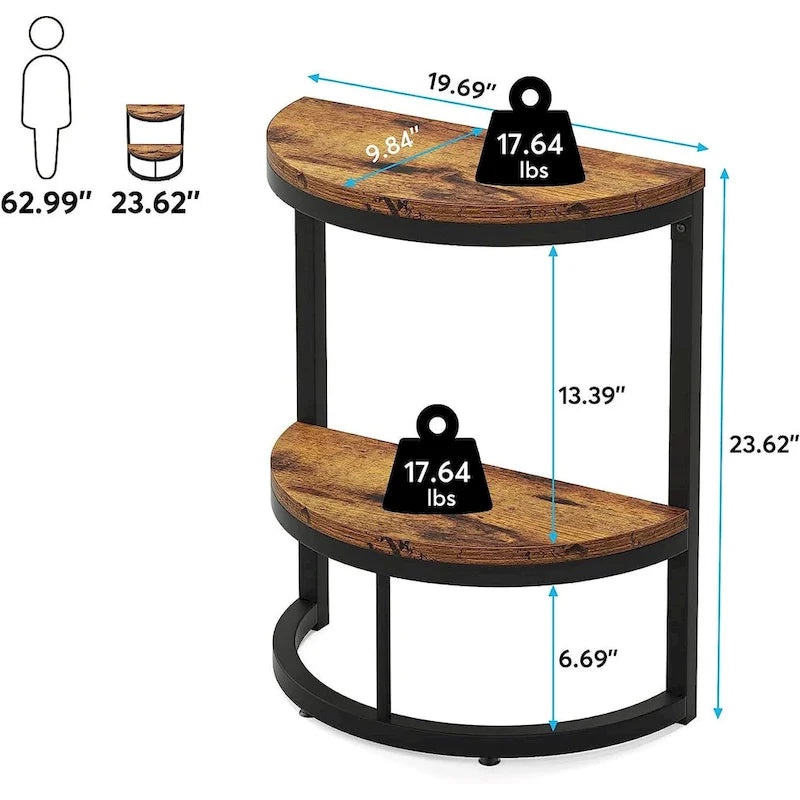 Table d'appoint demi-ronde, table d'appoint étroite en C mince avec cadre en métal