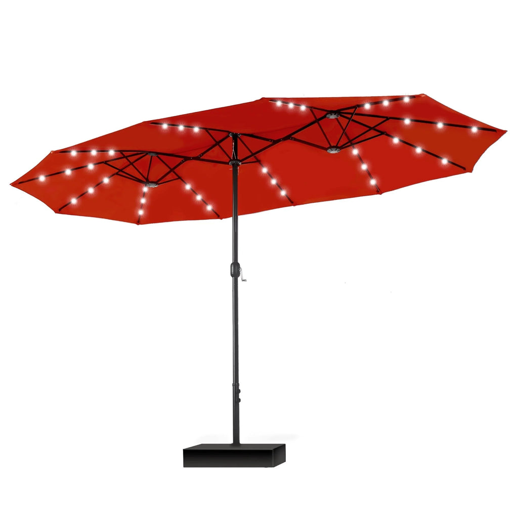 MAISON ARTS Parasol de marché extérieur rectangulaire de 4,5 m avec manivelle, double face, lumières LED solaires et base incluse