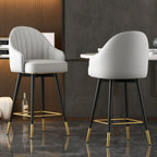 Tabouret de bar pivotant en cuir Art Déco avec assise baquet rembourrée