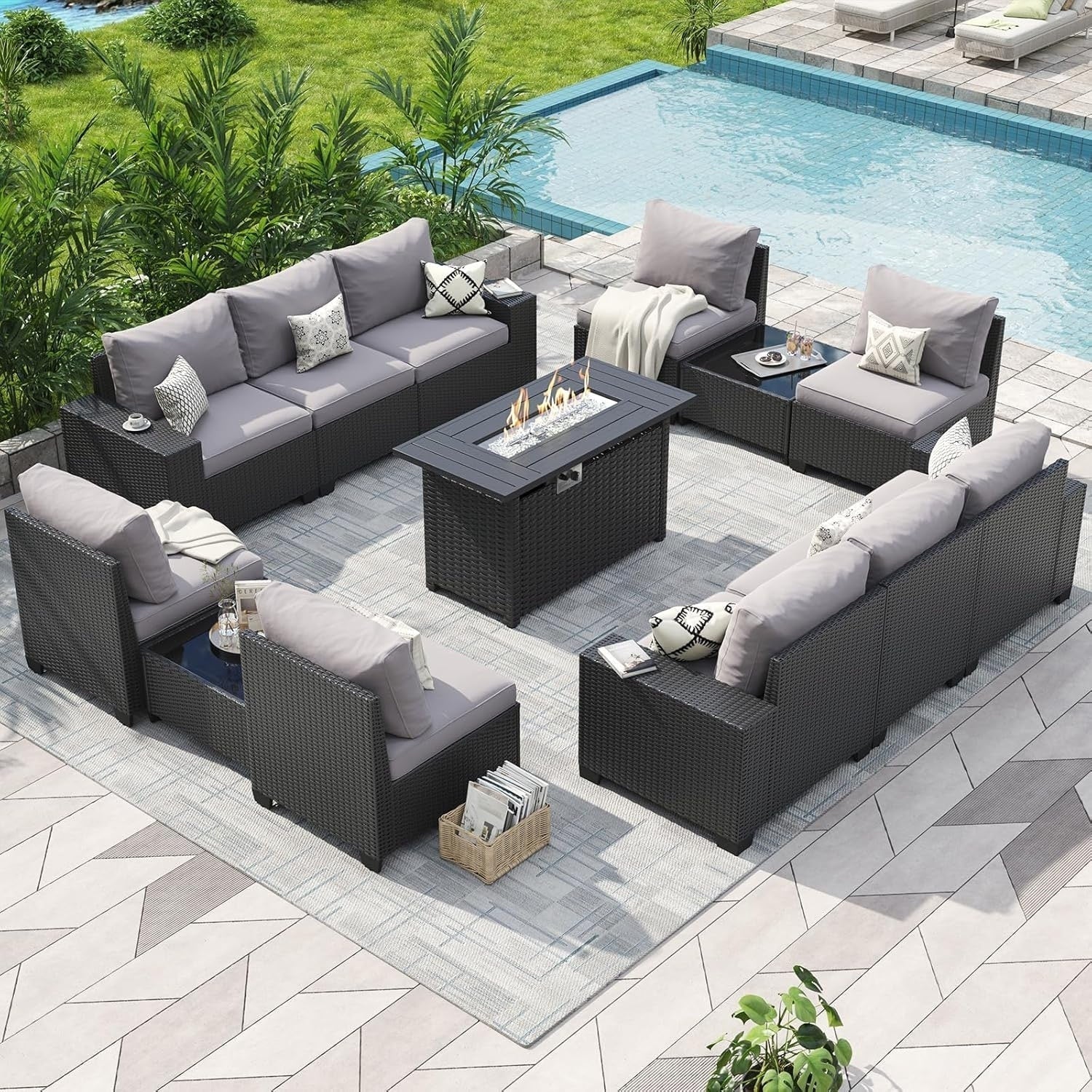 Ensembles de meubles de patio extérieurs avec coussin épais de 10 cm
