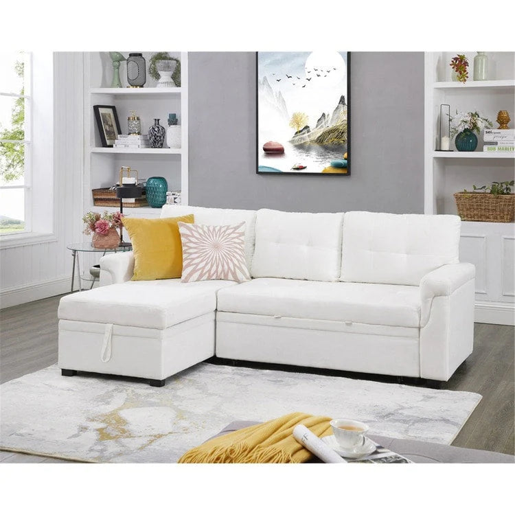 Canapé d'angle réversible convertible avec lit gigogne, méridienne avec rangement dissimulé et pieds durables