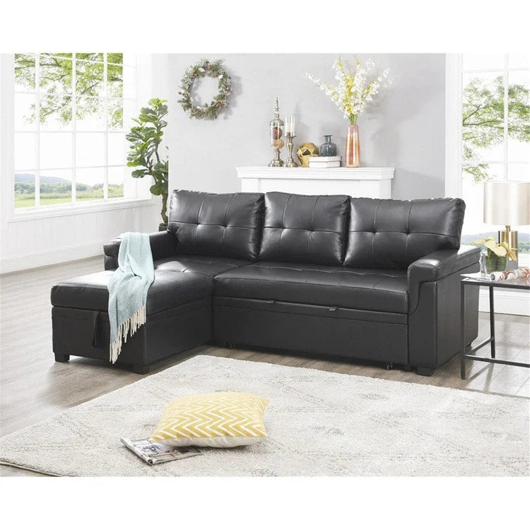 Canapé d'angle réversible convertible avec lit gigogne, méridienne avec rangement dissimulé et pieds durables