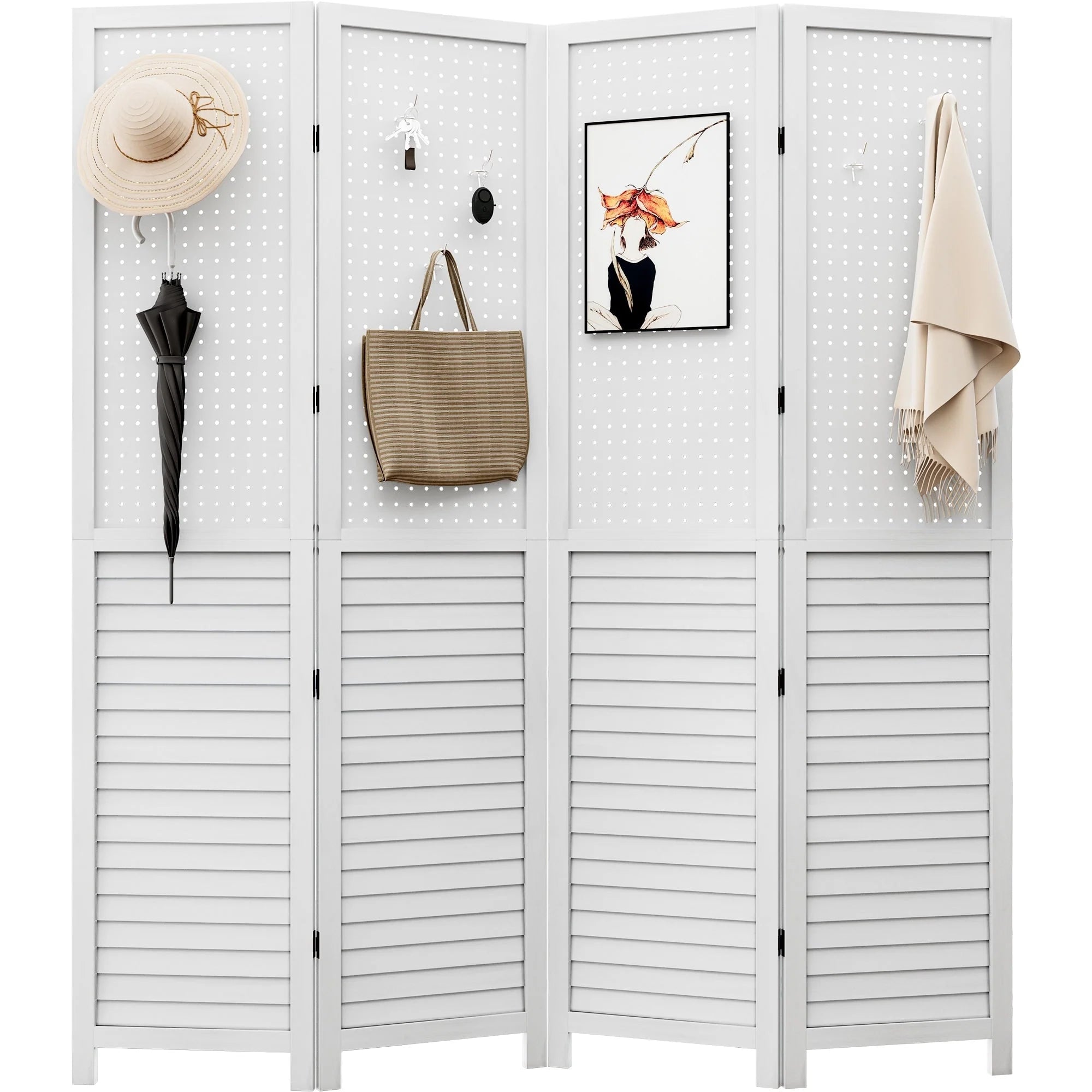 Séparateur de pièce Moasis 67 Blanc en bois à 4 panneaux