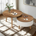 Table basse ronde en bois noir et blanc moderne avec rangement