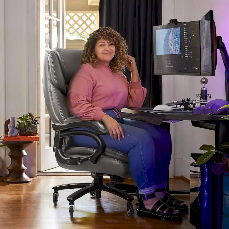 Chaise de bureau Bossin Big and Tall pour cadres, 227 kg, soutien lombaire réglable, chaise ergonomique avec dossier haut en cuir PU