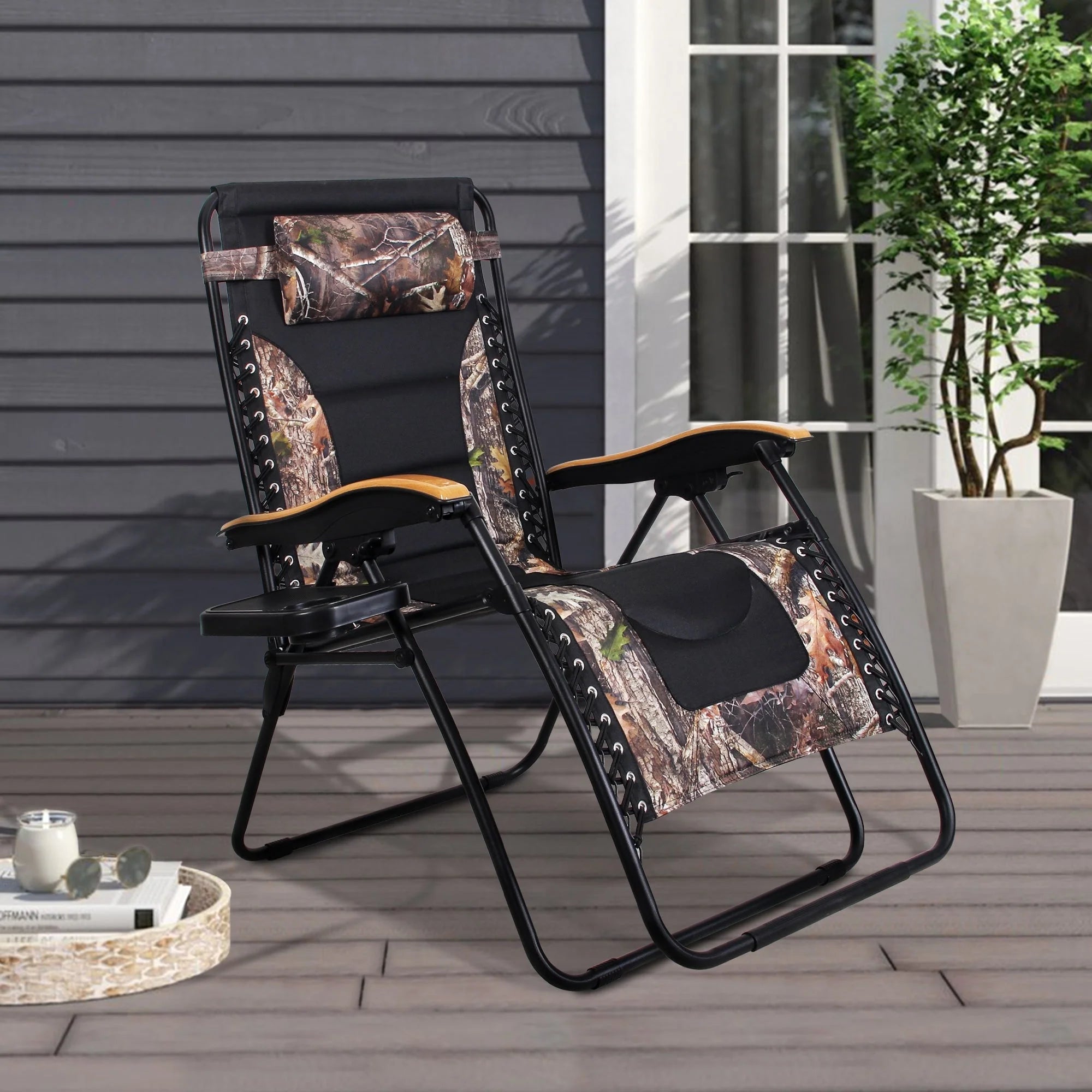 Fauteuil de relaxation zéro gravité XL surdimensionné et rembourré, avec accoudoirs plus larges, inclinable et porte-gobelet - N/A