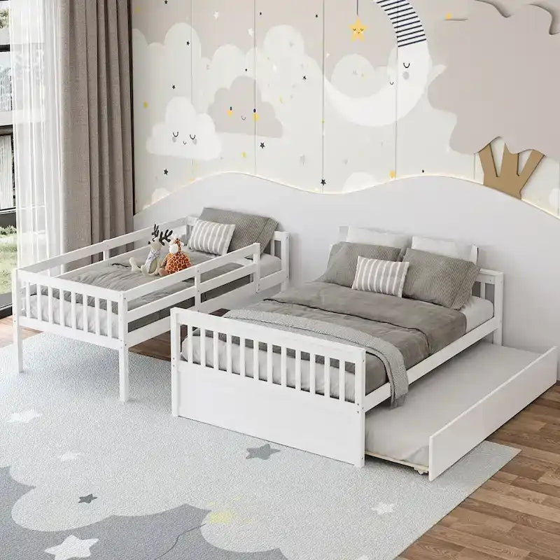 Lit superposé Gymax double sur un lit complet avec lit gigogne double convertible