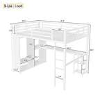 Lit mezzanine Queen - Armoire et bureau intégrés, cadre métallique avec étagères
